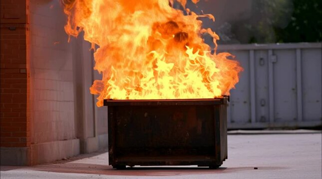 A flaming dumpster fire with trash burning to signify really bad things happening that are cringe