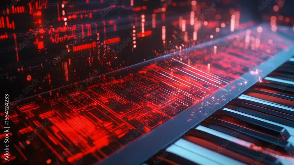 Aufkleber futuristic keyboard with vibrant digital data streams