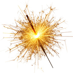  Lit sparkler with golden burst in mid-air isolated on transparent background PNG