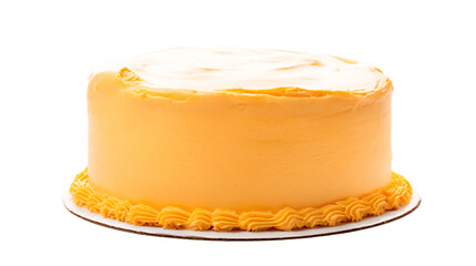 a yellow cake with a white frosting on a plate