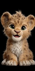 Obraz premium Adorable Lion Cub Cute Wildlife Happy Animal Portrait Cinematic Lighting Soft Fur Bla
