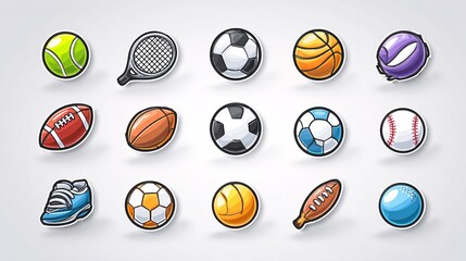 Fototapeta premium Exciting sports icons collection digital artwork varied sports clean background creative style