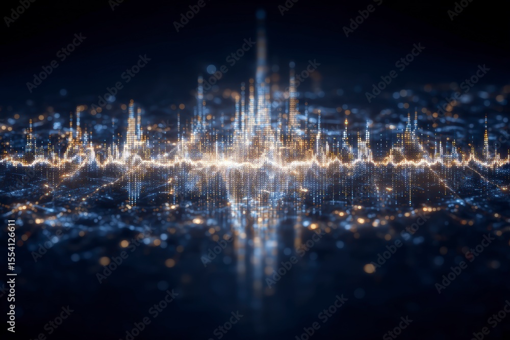 Aufkleber abstract digital cityscape glowing data points network technology background