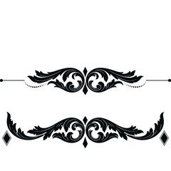 Decorative black floral borders in vintage style on white background  