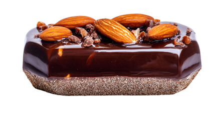 a chocolate covered donut with almonds on top