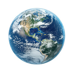 Obraz premium Earth view North and South America continents oceans clouds weather space isolated on a transparent background