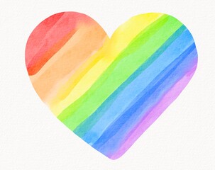 Heart shaped rainbow watercolor with gentle strokes and pastel hues representing love, peace, and unity