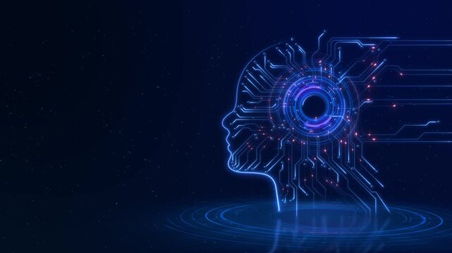 Futuristic Human head brain cyber AI artificial intelligence robot automation cyber security digital technology. 3D machine learning, science brain Deep learning Virtual Algorithm innovative Big data
