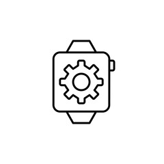 Smart watch and cogwheel. Device settings, wearable configuration, fitness tracking setup, smart features control, personalized notifications. Pixel perfect, editable stroke vector icon