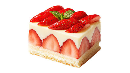 a piece of cake with strawberries on top