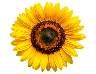 Obraz premium Bright Sunflower Head with Detailed Center and Petals, Transparent Background.