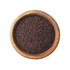 Brown Mustard Seeds in Wooden Bowl Dark Background isolated on a transparent background