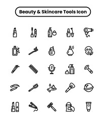 Beauty and Skincare Tools  thick line icon set 