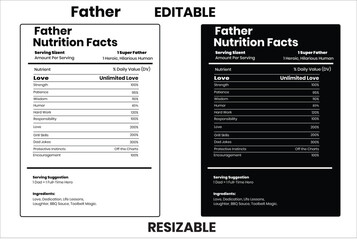 Father nutrition facts, nutrition facts, food label, calorie chart, protein infographic, healthy eating, vitamin chart, editable template, diet plan, meal prep nutrition, food packaging label
