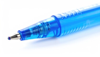 Fototapeta premium Close-Up of a Blue Ink Pen with Transparent Barrel and Silver Tip