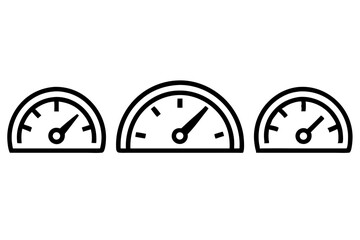 Three Speedometer Icons Displaying Different Speeds in Black and White Representing Progress Measurement and Performance Suitable for Infographics Dashboards and Data Visualization Projects with a