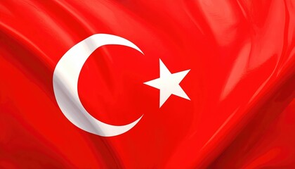 Obraz premium Turkish Flag with White Crescent Moon and Star on Red Background