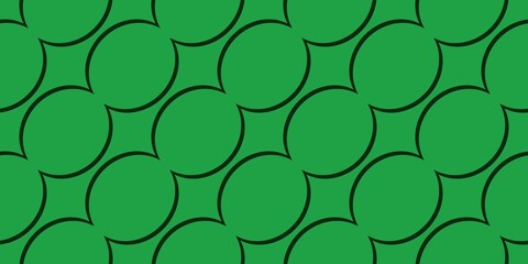 A repeating pattern of green circles is arranged in a harmonious design, creating an interconnected grid with black outlines. The overlapping circles form an illusion of unity.