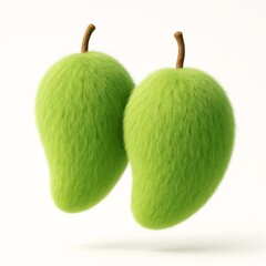 Two green mangoes with a hairy surface