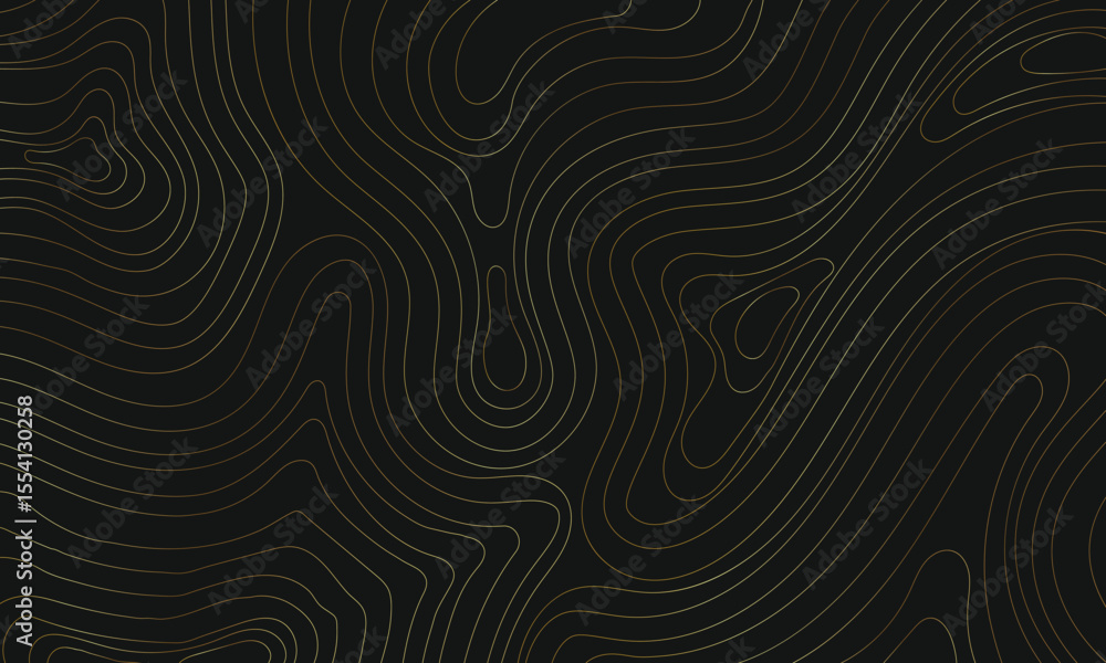 Poster abstract topographic maps pattern gold contour line banner in texture black background