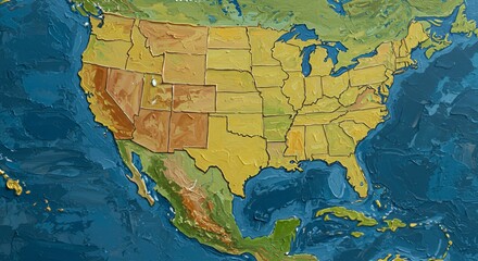 Impasto Map of the United States, a Textured Artistic Rendering