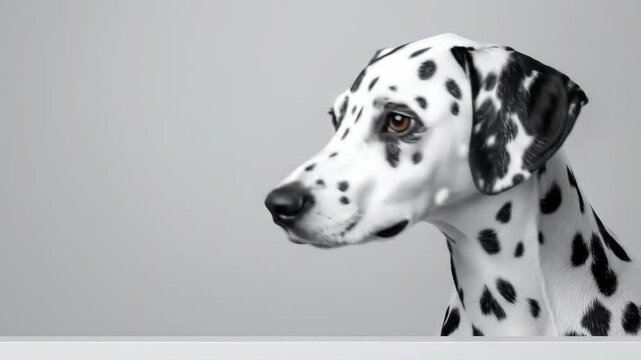 Dalmatian dog side profile on gray background

