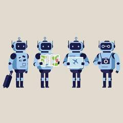 set minimalist geometric flat vector design of  travel assistant robots