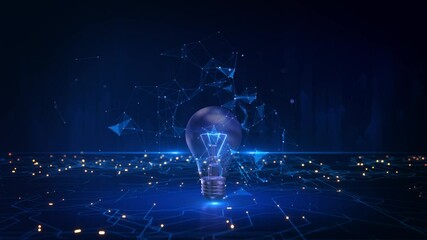 Electric light bulb connections on a dark Futuristic background. Technology concept artificial intelligence business success. innovation concept, symbolizing a creative idea and business success 3D 4K - Powered by Adobe