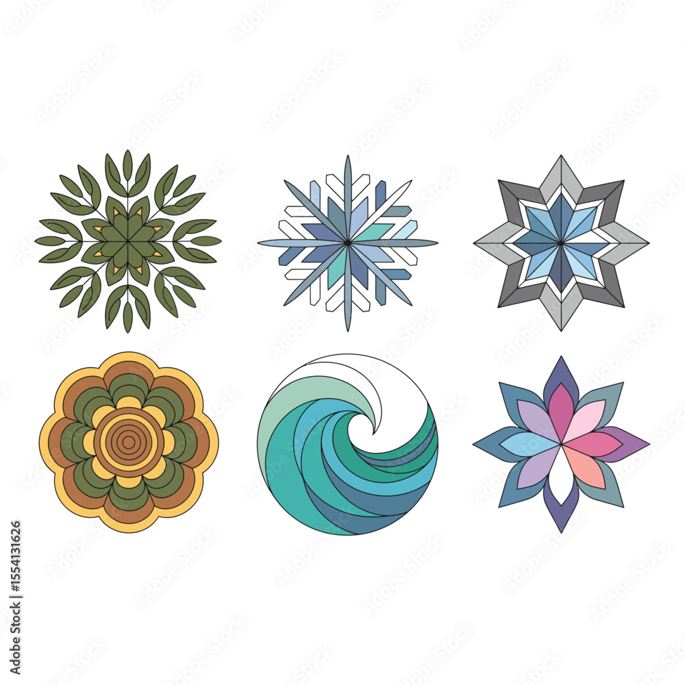 Poster collection of geometric shapes and patterns isolated on white background