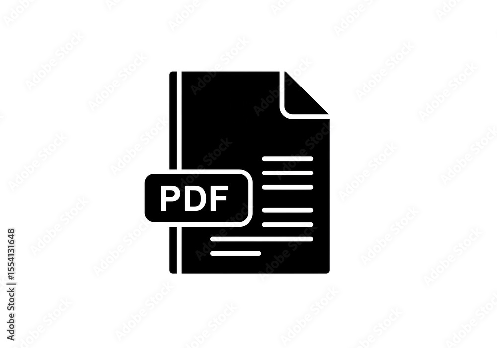 Poster a black pdf file icon with a folded corner and horizontal lines representing text on a white backgro