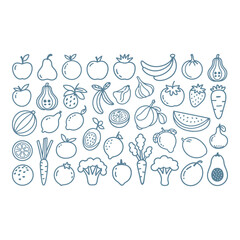 Collection of fruit and vegetable icons isolated on white background
