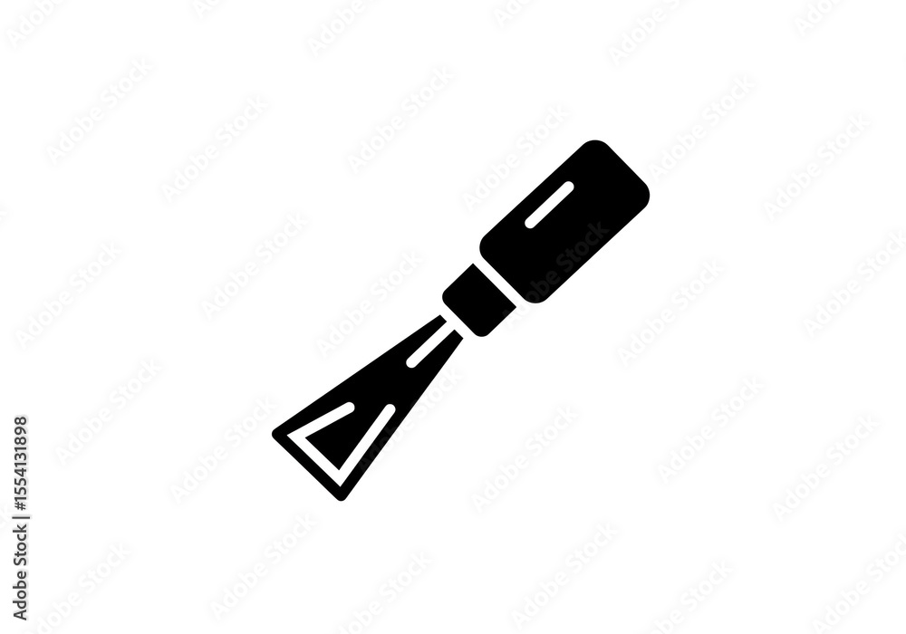 Poster a black and white graphic illustration of a small chisel tool on a white background in a simple styl