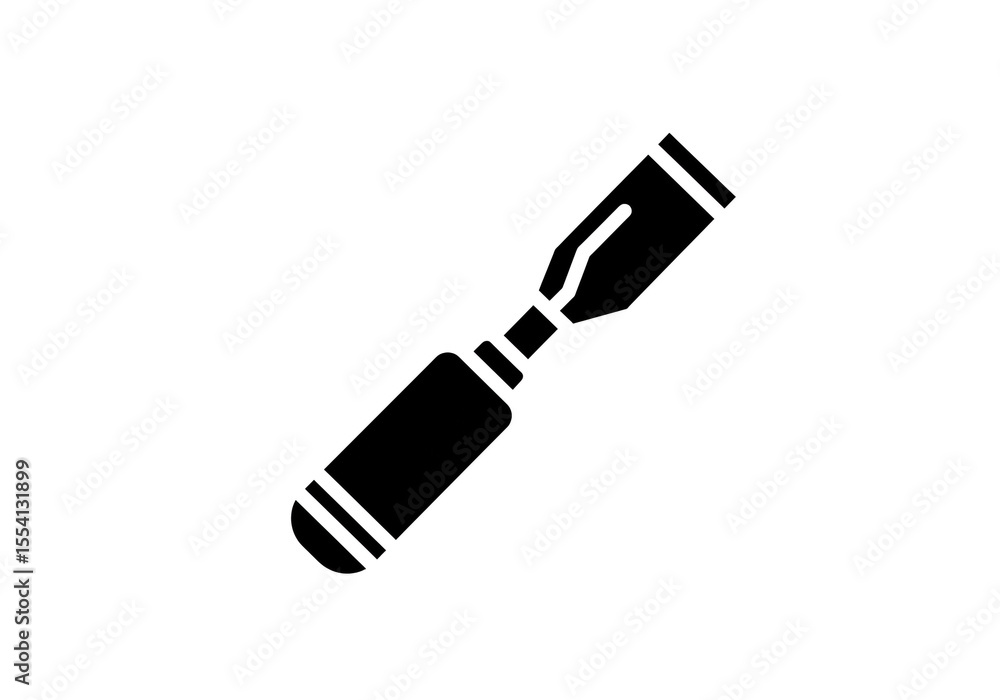Poster a black silhouette of a chisel with a handle and a blade on a white background in a simple style