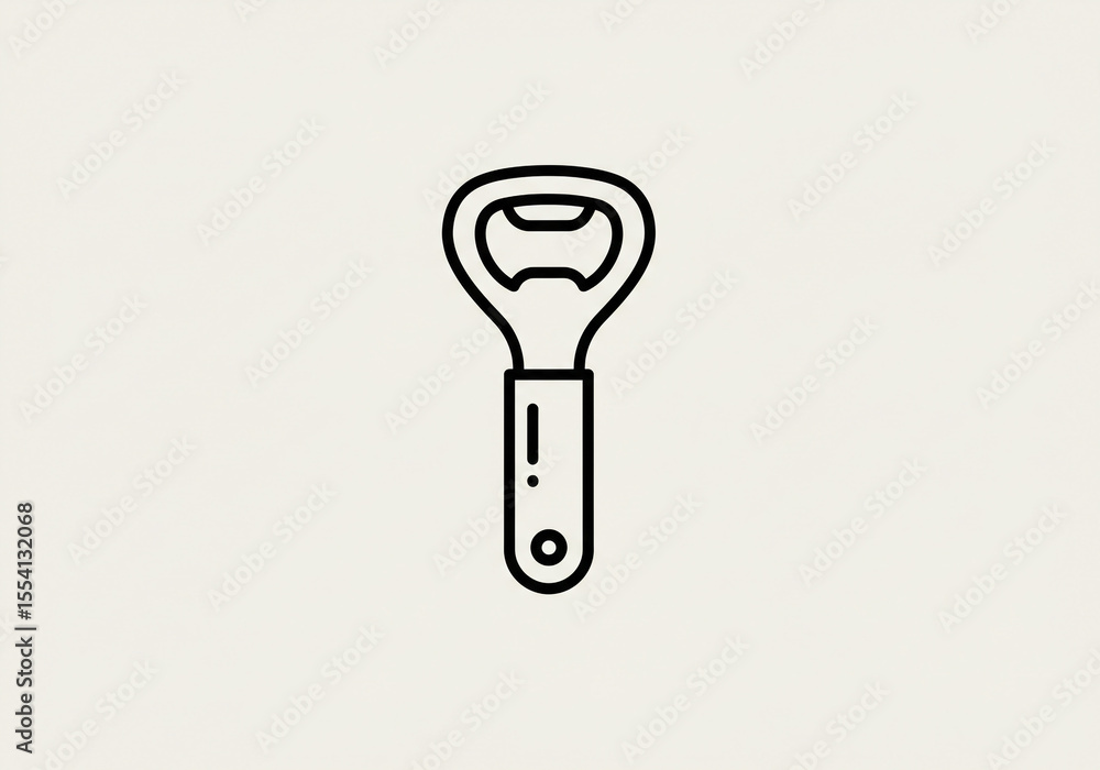 Poster isolated bottle opener with black outline on a white background in a simple minimalist style
