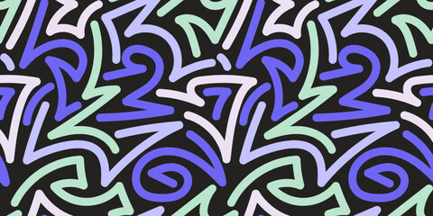 Black and Purple Abstract Maze Doodle