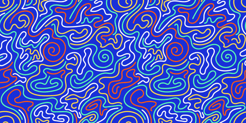Electric Blue and Red Maze Pattern