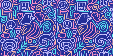 Blue and Pink Geometric Symbol Pattern