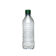 Empty plastic water bottle green cap black background isolated on a transparent background