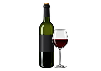 Elegant Red Wine Bottle and Glass on White Background