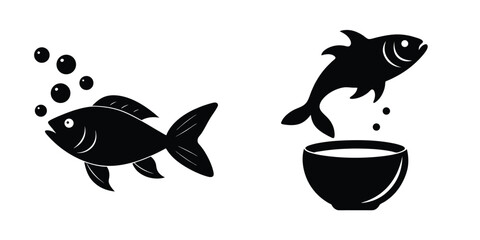 Fish Blowing Bubbles Flat Silhouette on White Background