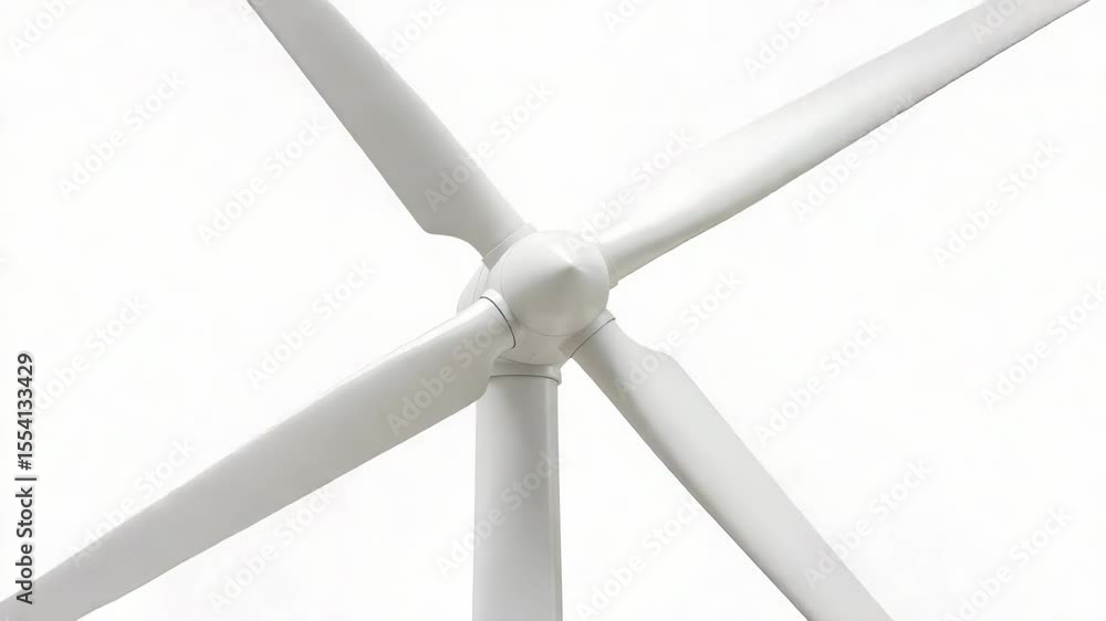 Poster clean energy white wind turbine close up on plain background for stock usage