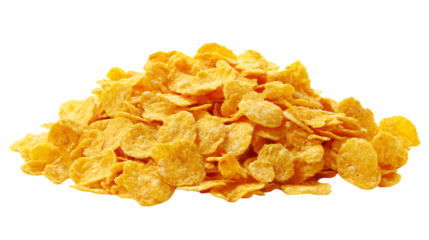 a pile of corn flakes on a white surface