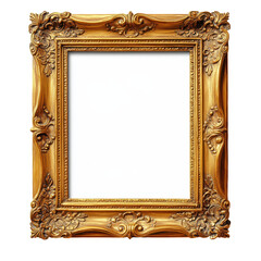 Ornate Gold Frame Antique Style Empty Picture isolated on a transparent background