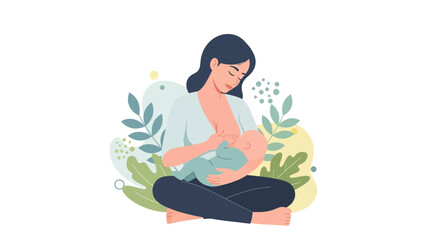 Adobe illustrator artwork vector illustration of breastfeeding for the baby. A loving mother holds and feeds her newborn. A concept of maternity, bonding, natural nutrition, and infant care.