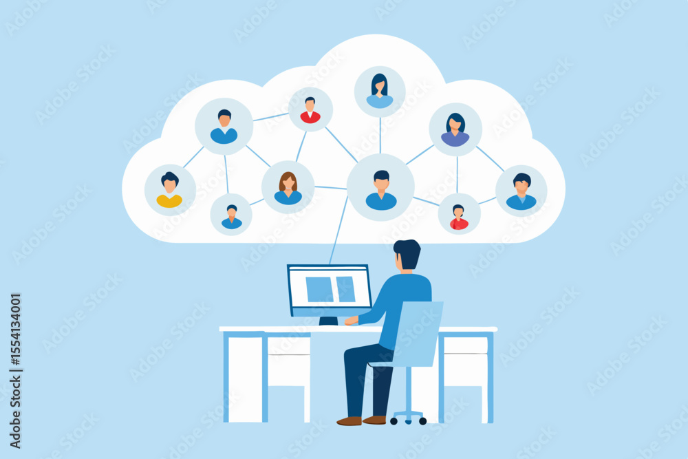 Poster remote team collaboration cloud computing network connection