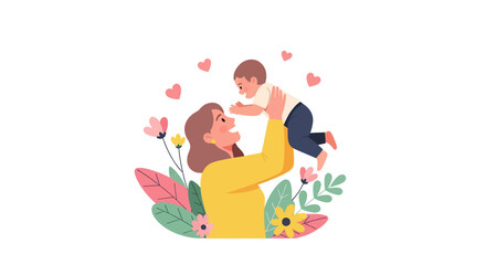 Adobe Illustrator artwork vector illustration of a loving mother gently lifting her baby, a tender moment perfect for family, childcare, and maternity themes.