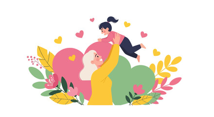 Adobe Illustrator artwork vector illustration of a loving mother gently lifting her baby, a tender moment perfect for family, childcare, and maternity themes.