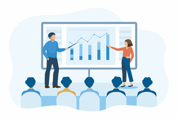Business Team Presenting Financial Growth Data to Audience
