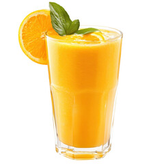 Refreshing Orange Smoothie in Glass Garnish with Orange Slice and Mint, isolated on a transparent background