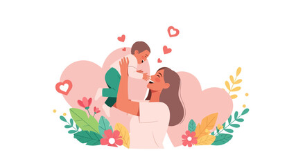 Adobe Illustrator artwork vector illustration of a loving mother gently lifting her baby, a tender moment perfect for family, childcare, and maternity themes.